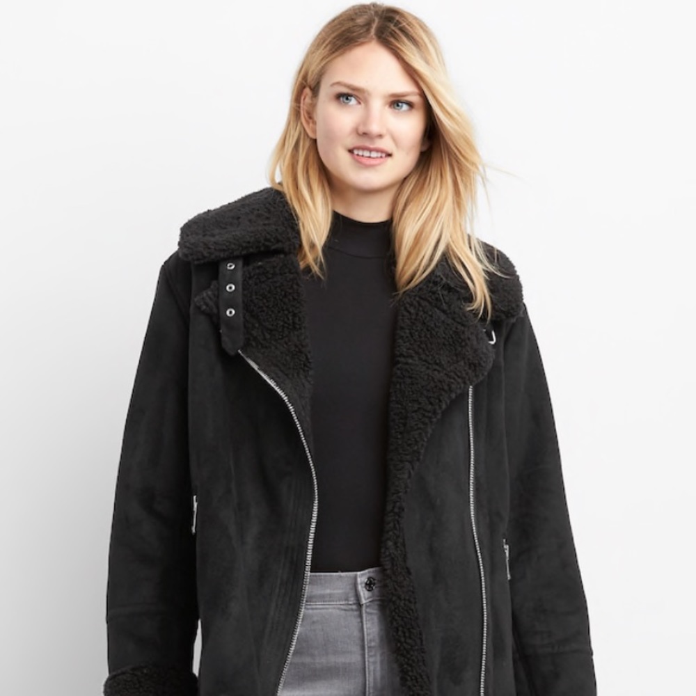 GAP Sherpa faux suede biker jacket  NWT